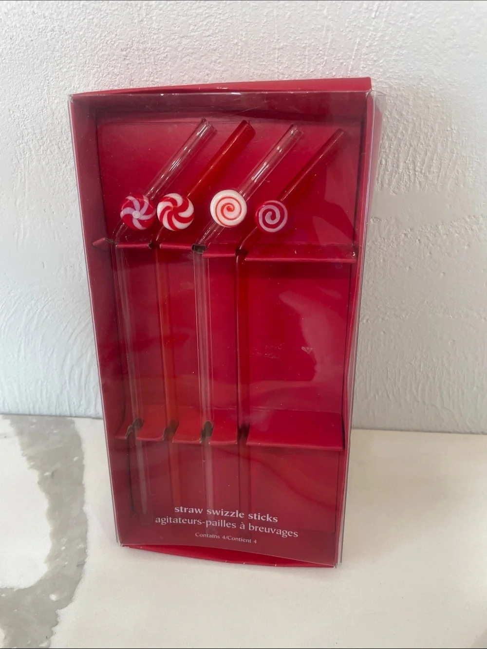 Pier 1 Red glass Drink Stir Sticks